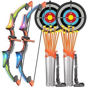 Detachable Kids Bow and Arrow Toy 2 Sets, LED Light Up Archery Toys with Arrows